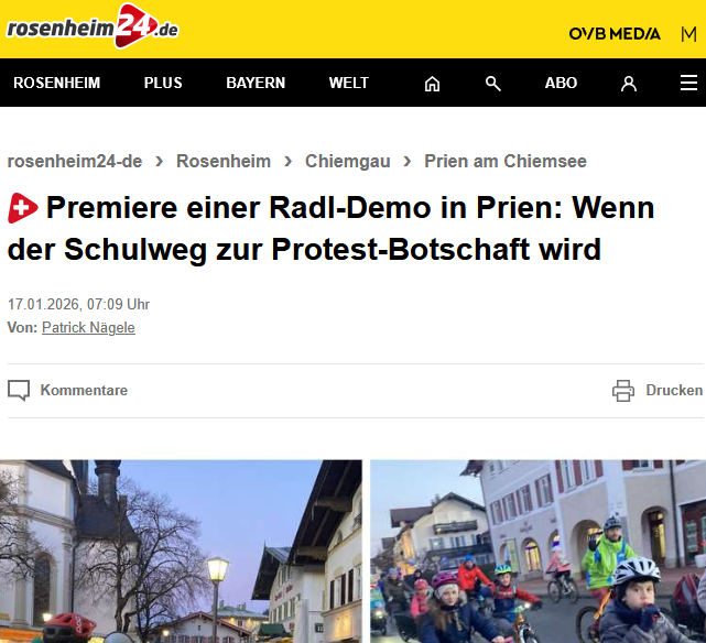 Premiere einer Radl-Demo in Prien: Wenn der Schulweg zur Protest-Botschaft wird